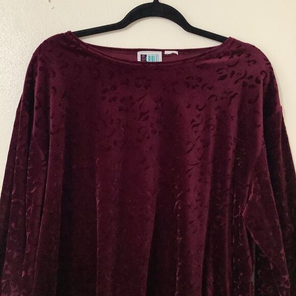 Vintage 90s Floral Velvet Burgundy Whimsigoth Witch Dark Feminine Long Sleeve 2X - Picture 2 of 7